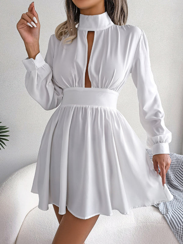 Hollow Waist Swing Dress for Women – Long Sleeve, Elegant & Flowy Fit