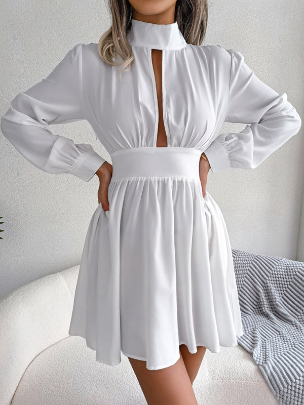 Hollow Waist Swing Dress for Women – Long Sleeve, Elegant & Flowy Fit
