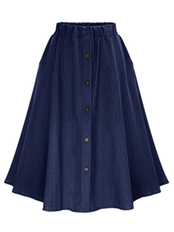 High Waist Denim Button-Front Skirt