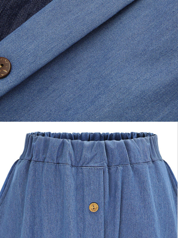 High Waist Denim Button-Front Skirt