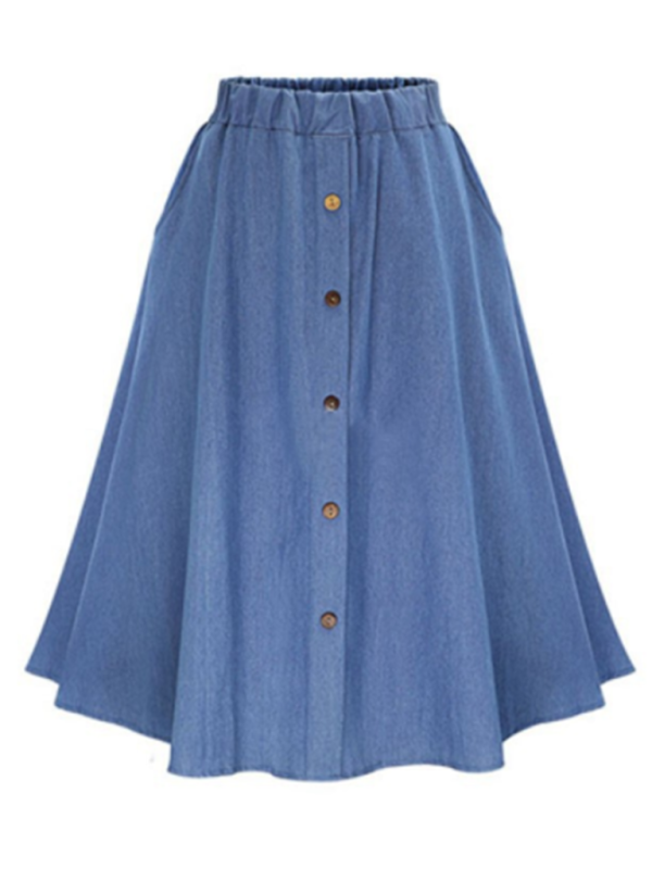 High Waist Denim Button-Front Skirt
