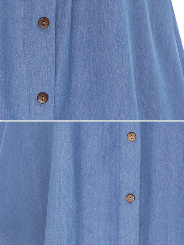 High Waist Denim Button-Front Skirt