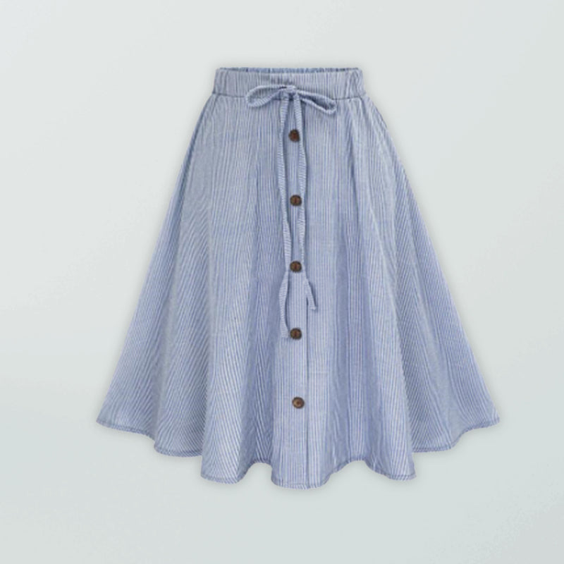Striped Button-Up Midi Skirt with Elastic Waist