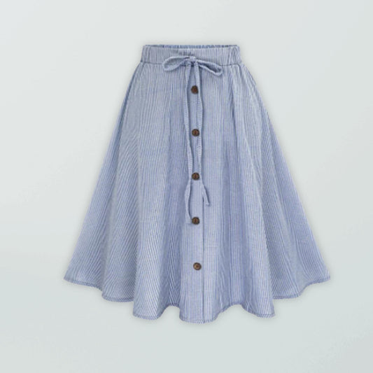 Striped Button-Up Midi Skirt with Elastic Waist