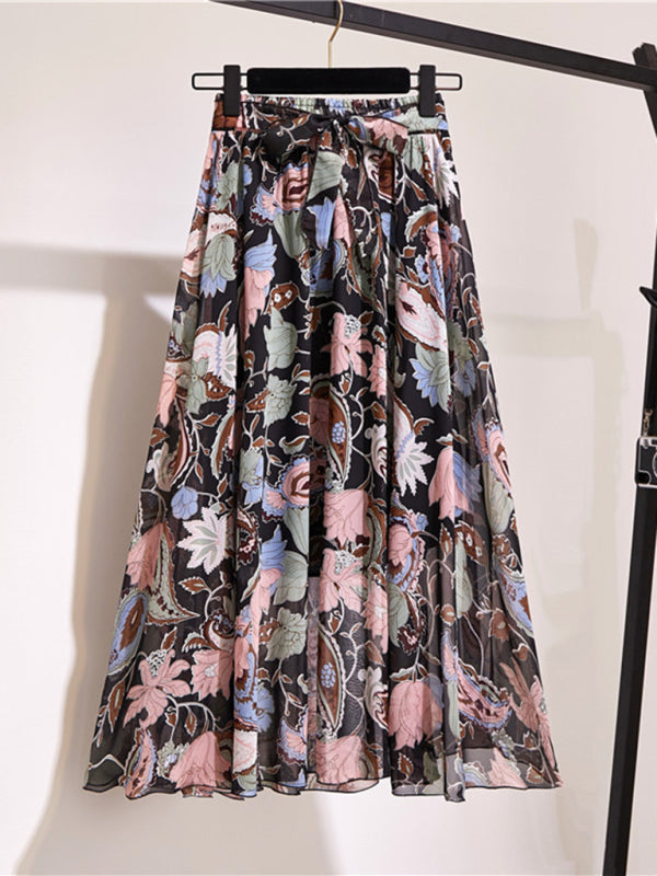 Printed Chiffon Swing Midi Skirt