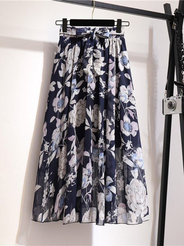 Printed Chiffon Swing Midi Skirt