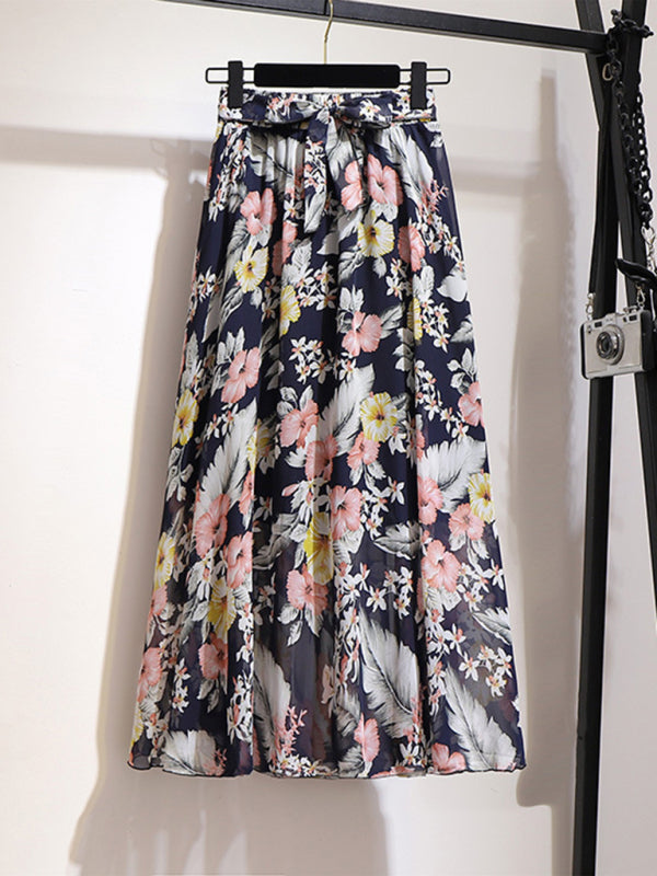 Printed Chiffon Swing Midi Skirt