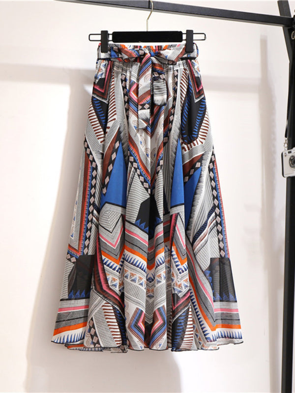 Printed Chiffon Swing Midi Skirt