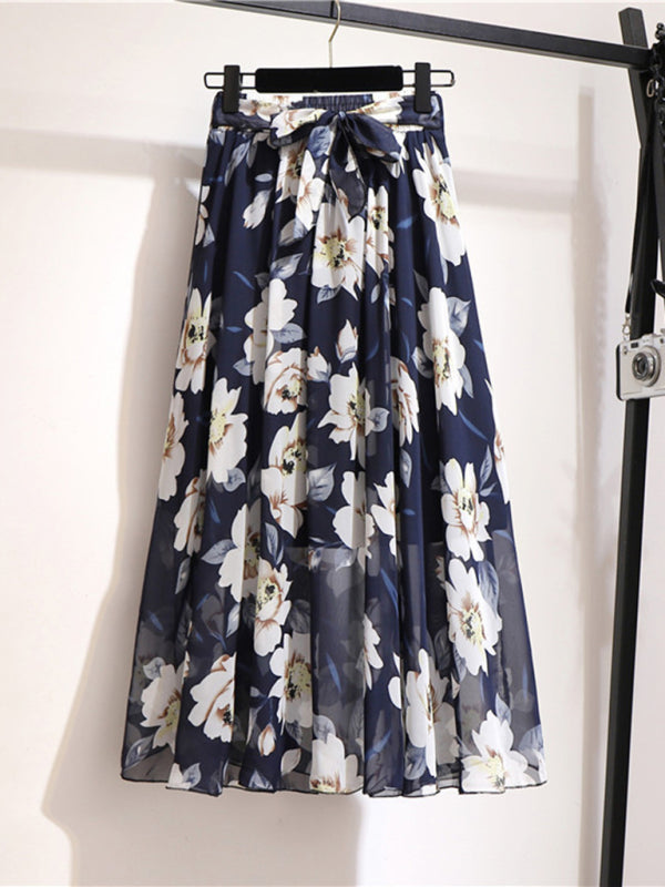 Printed Chiffon Swing Midi Skirt