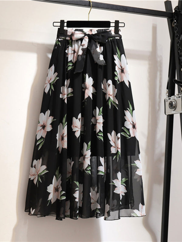 Printed Chiffon Swing Midi Skirt