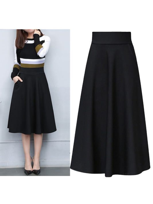 Mid-Length A-Line Knit Skirt with Pockets