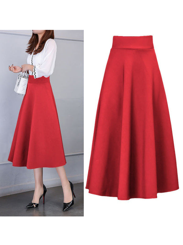 Mid-Length A-Line Knit Skirt with Pockets
