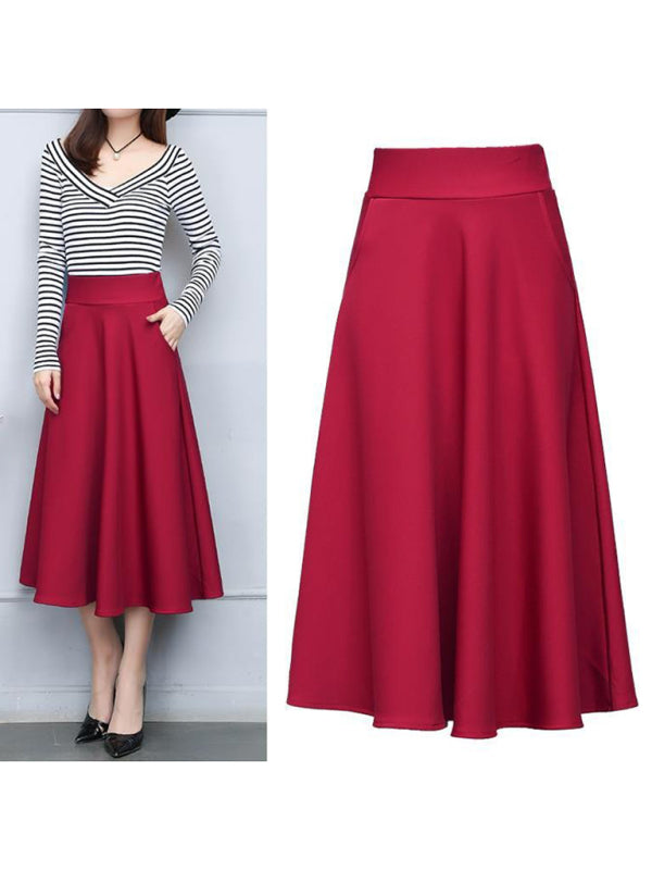 Mid-Length A-Line Knit Skirt with Pockets