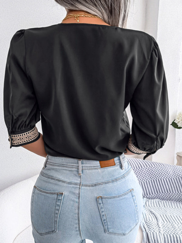Women's Lace V-Neck Chiffon Blouse