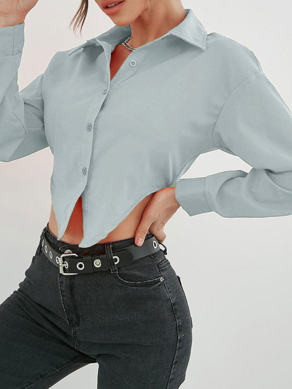 Women's Elegant Irregular Hem Lapel Shirt