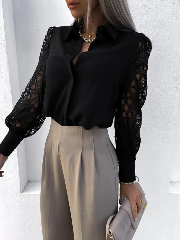 Women's Lace Panel Long Sleeve Blouse