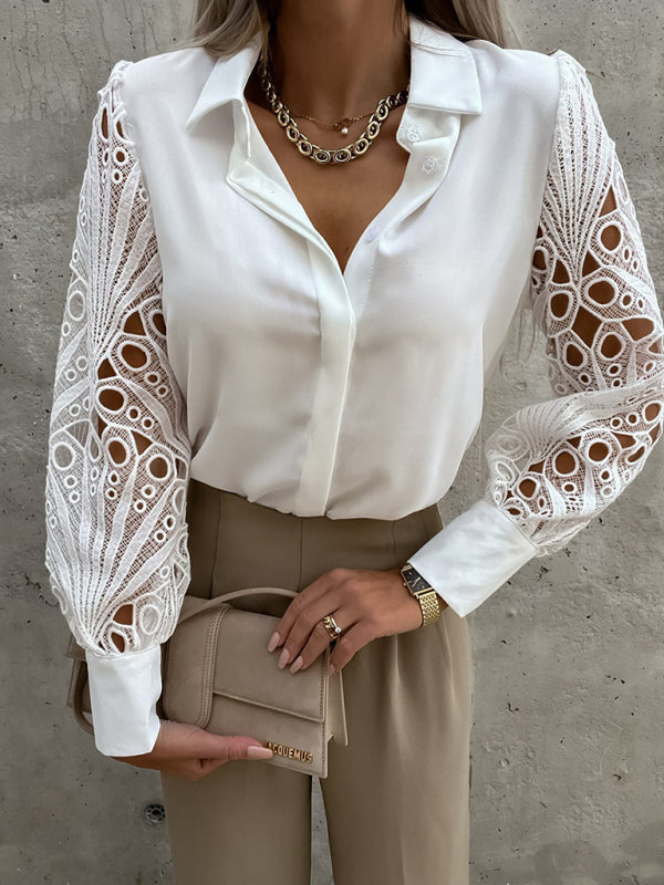 Women's Lace Panel Long Sleeve Blouse