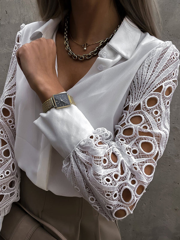 Women's Lace Panel Long Sleeve Blouse