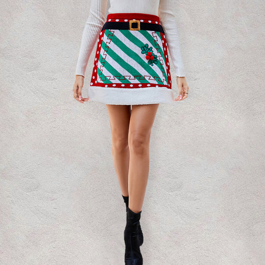 Christmas Patchwork Knit A-Line Dress