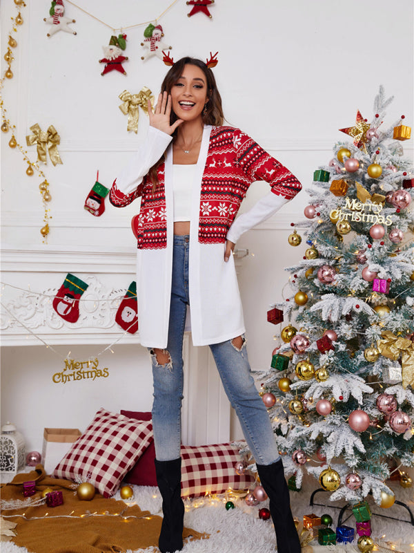 Women's Christmas Color Block Cardigan