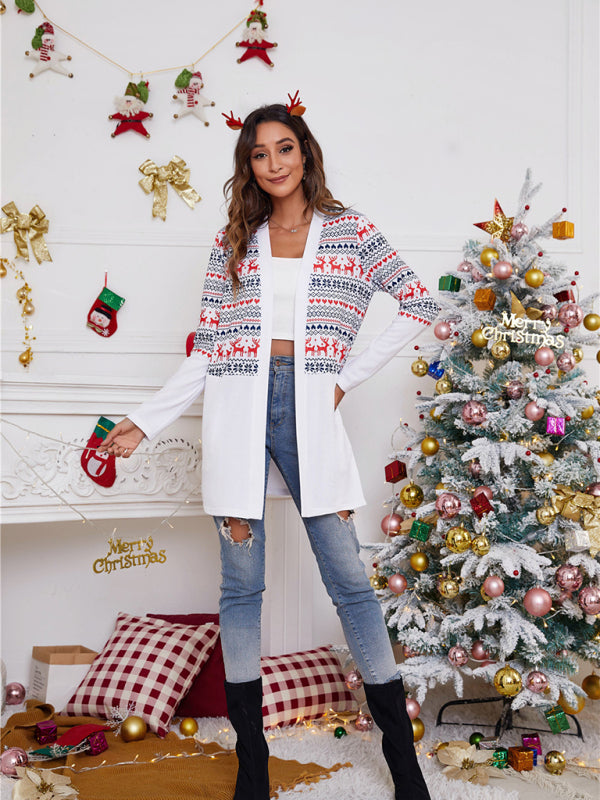Women's Christmas Color Block Cardigan