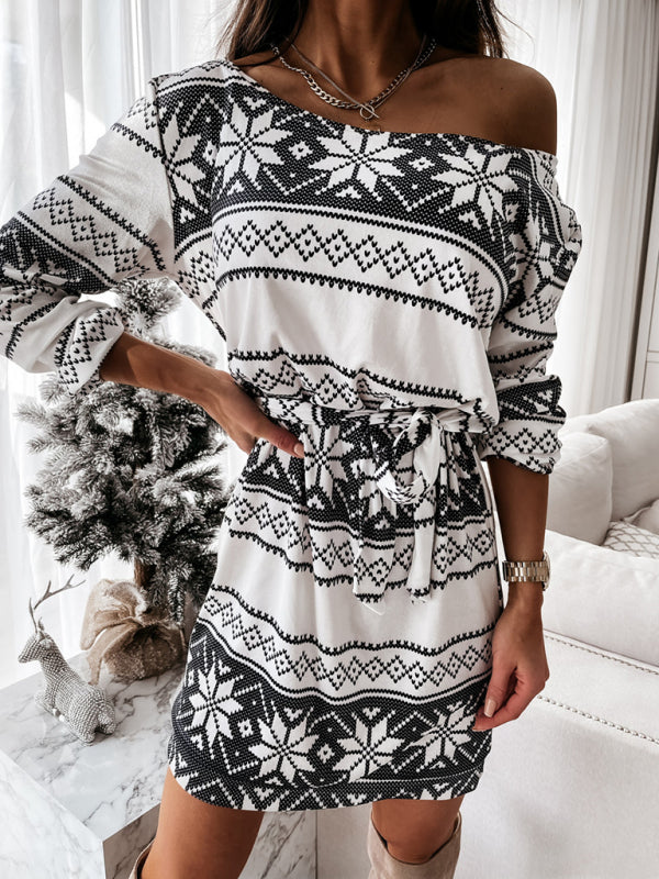 Festive Knit Sheath Dress – Long Sleeve Winter Casual Style
