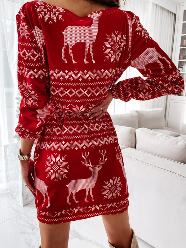 Festive Knit Sheath Dress – Long Sleeve Winter Casual Style