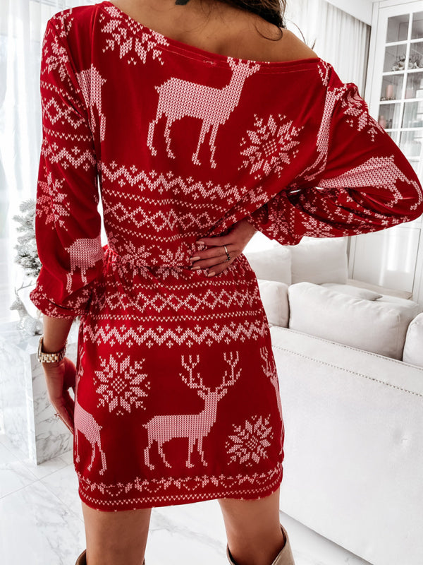 Festive Knit Sheath Dress – Long Sleeve Winter Casual Style