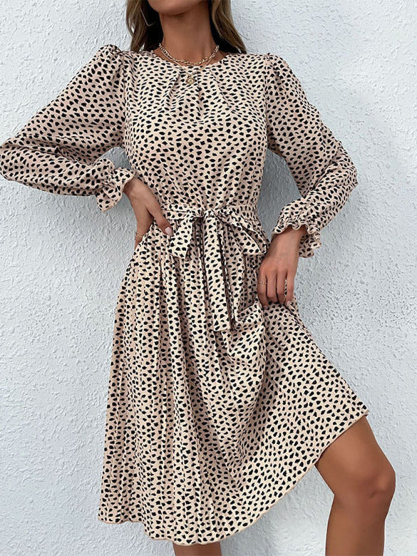 Autumn Printed Long Sleeve Casual Dress Cracker khaki