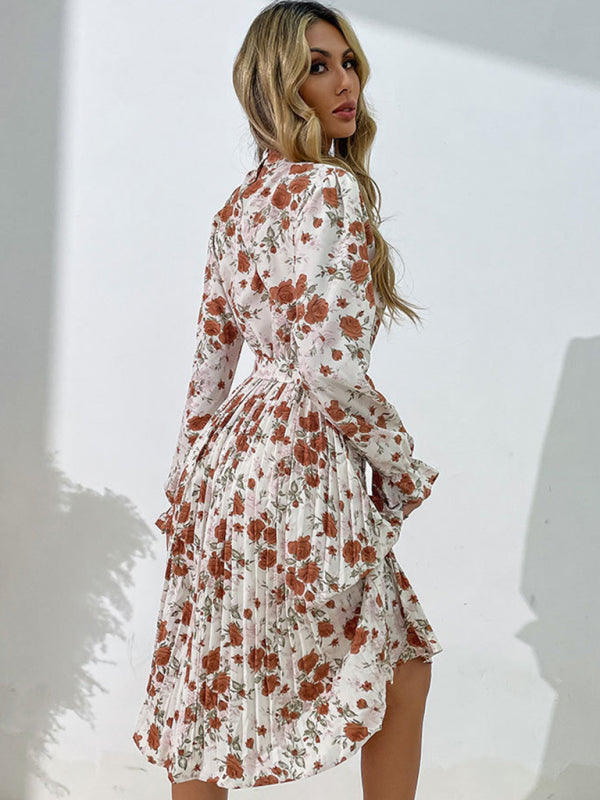Floral Print Long Sleeve Midi Dress – Princess Sleeves & Woven Elegance