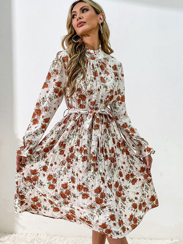 Floral Print Long Sleeve Midi Dress – Princess Sleeves & Woven Elegance