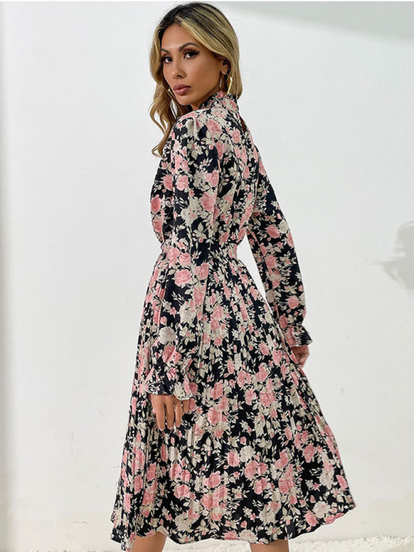 Floral Print Long Sleeve Midi Dress – Princess Sleeves & Woven Elegance