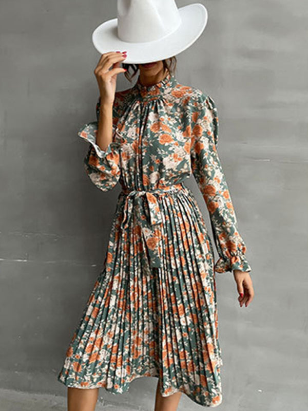 Floral Print Long Sleeve Midi Dress – Princess Sleeves & Woven Elegance