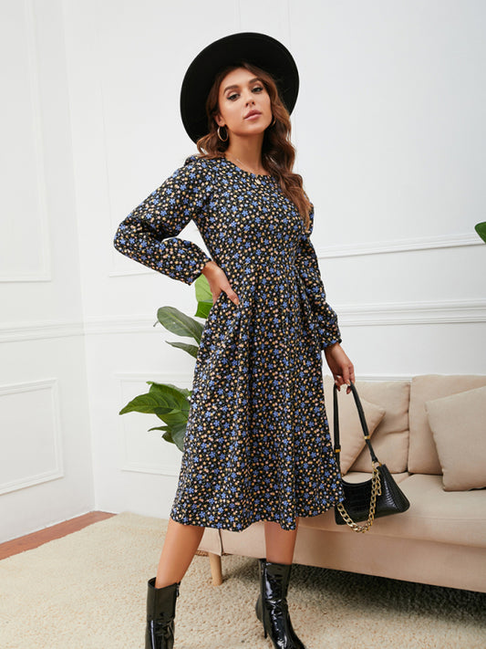 Women's square neck floral hem dress