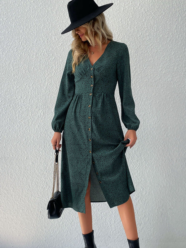 Women's leopard print V-neck French cardigan dress