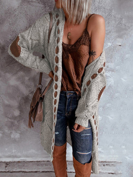 Sweter kardigan z kapturem w kolorowe bloki