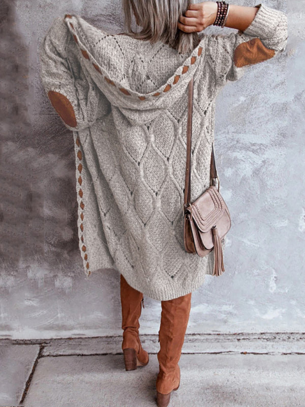 Cardigã de Malha com Capuz em Blocos de Cor