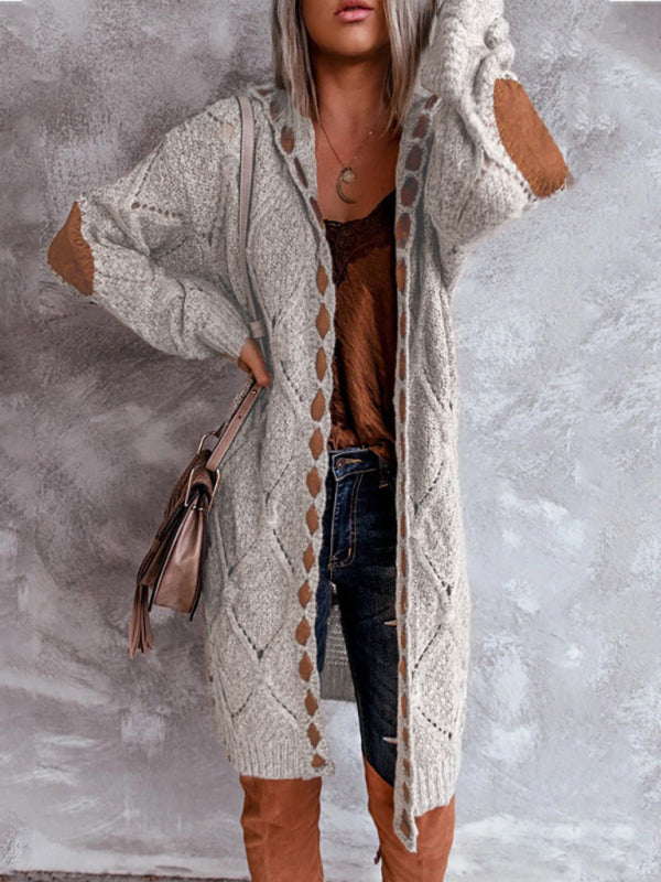 Cardigã de Malha com Capuz em Blocos de Cor