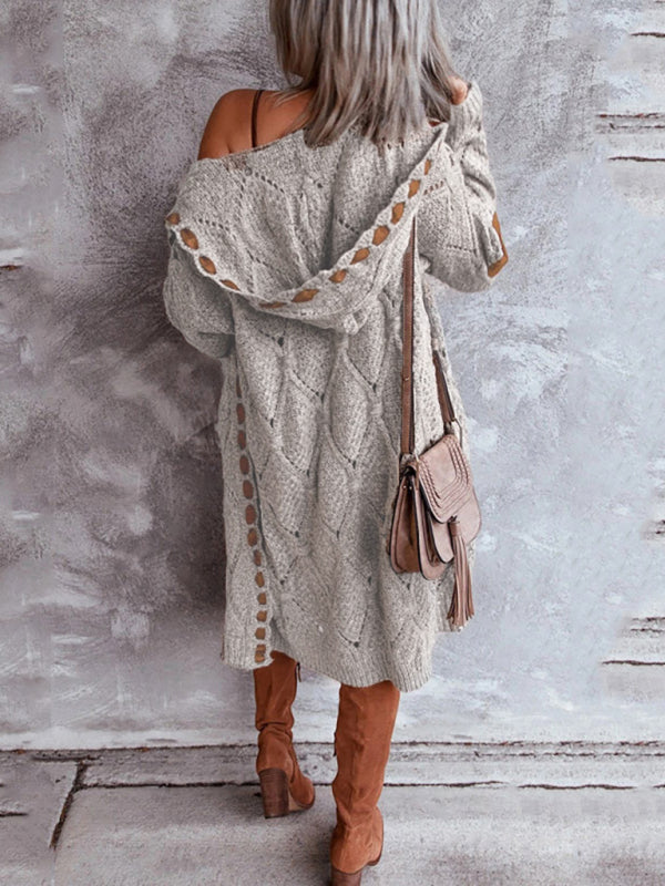 Cardigã de Malha com Capuz em Blocos de Cor