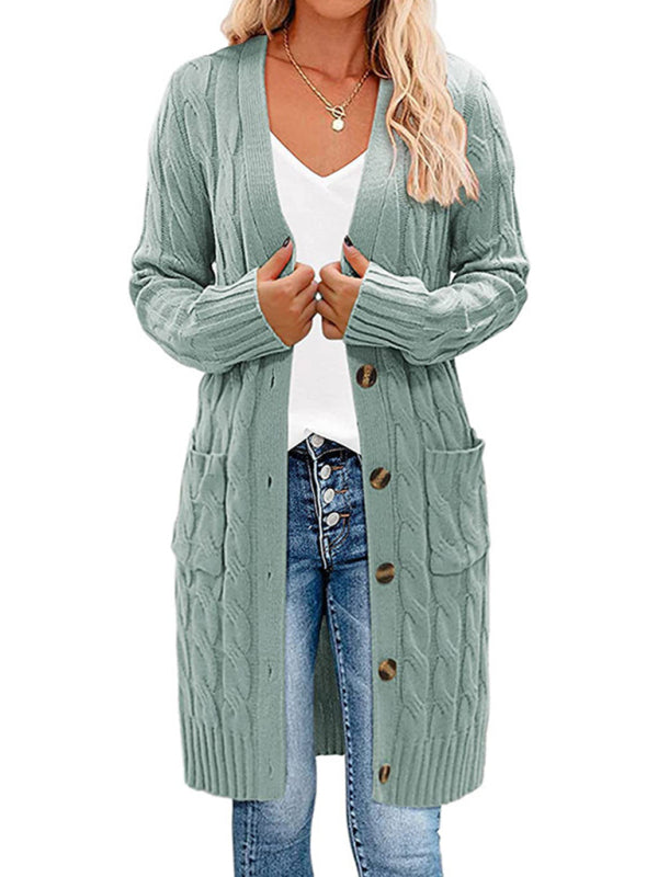 Knit Long Cardigan with Twist Pockets