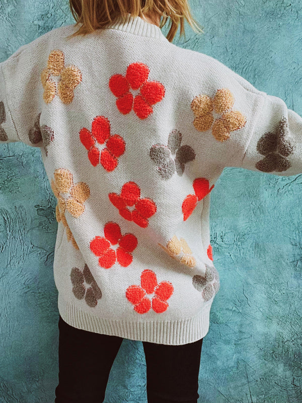 Jacquard Knit Drop Sleeve Cardigan