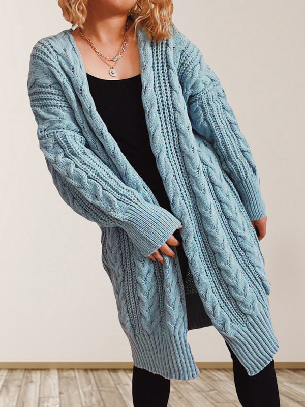 Dropped Sleeve Knit Long Cardigan Sweater Blue