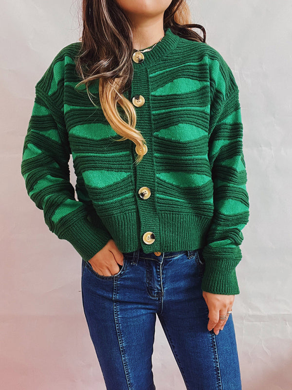 Striped Cropped Knit Cardigan