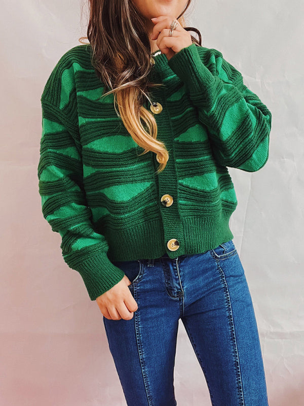 Striped Cropped Knit Cardigan