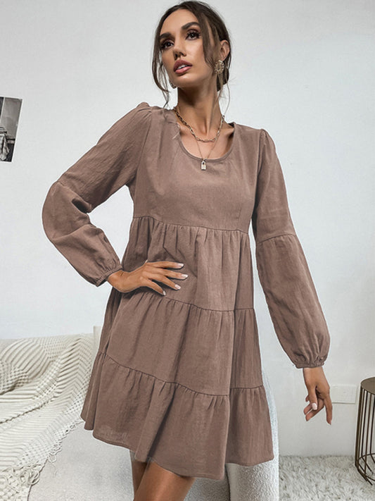 Classic Long Sleeve Everyday Dress – Woven Polyester, Autumn Casual Fit