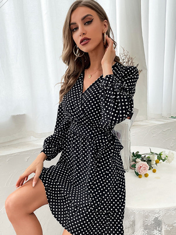 Polka Dot Long Sleeve Woven Dress – Elegant Fit for Casual & Workwear