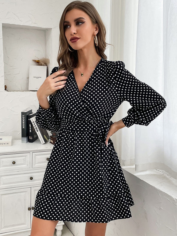 Polka Dot Long Sleeve Woven Dress – Elegant Fit for Casual & Workwear