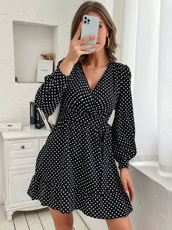 Polka Dot Long Sleeve Woven Dress – Elegant Fit for Casual & Workwear