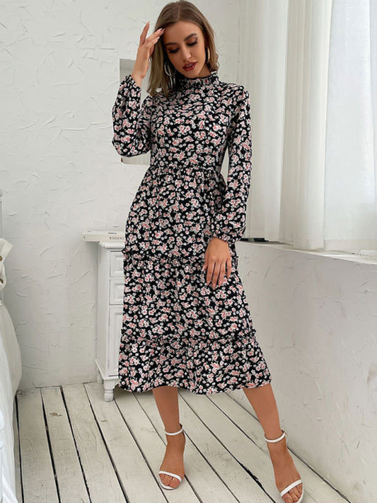 Floral Long Sleeve Knit Dress – Woven Polyester, Autumn-Winter Ready
