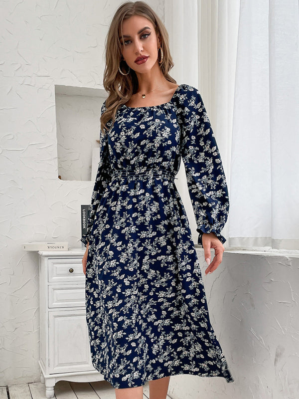 Floral Long Sleeve Maxi Dress – Lightweight Woven Fabric for Vacation & Leisure
